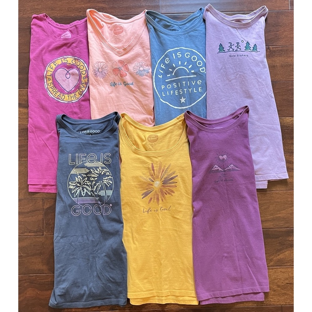 Life Is Good Women's Crusher T-Shirts Lot of 7 Medium Short Sleeve Pink Blue